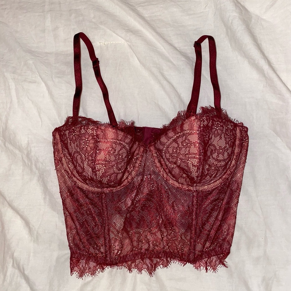 Victoria's Secret Dream Angels Longline Burgundy Lace Bustier / Corset